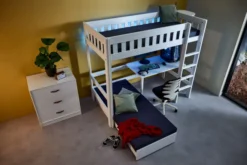 Lifetime Norden Hochbett 90x200cm mit Rollboden, Schreibtisch, Regal und Sofabett weiß