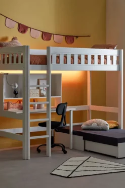 Lifetime Norden Hochbett 90x200cm mit Rollboden, Schreibtisch, Regal und Sofabett weiß