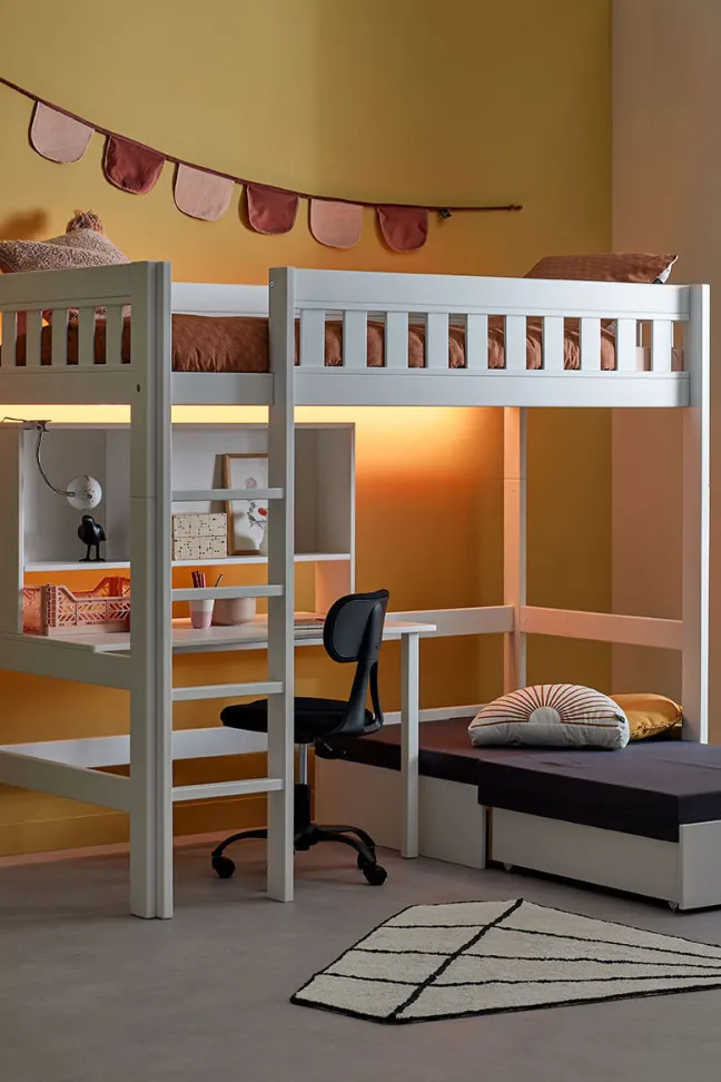 Lifetime Norden Hochbett 90x200cm mit Rollboden, Schreibtisch, Regal und Sofabett weiß