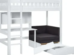 Lifetime Norden Hochbett 90x200cm mit Rollboden, Schreibtisch, Regal und Sofabett weiß