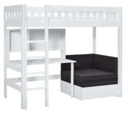 Lifetime Norden Hochbett 90x200cm mit Rollboden, Schreibtisch, Regal und Sofabett weiß