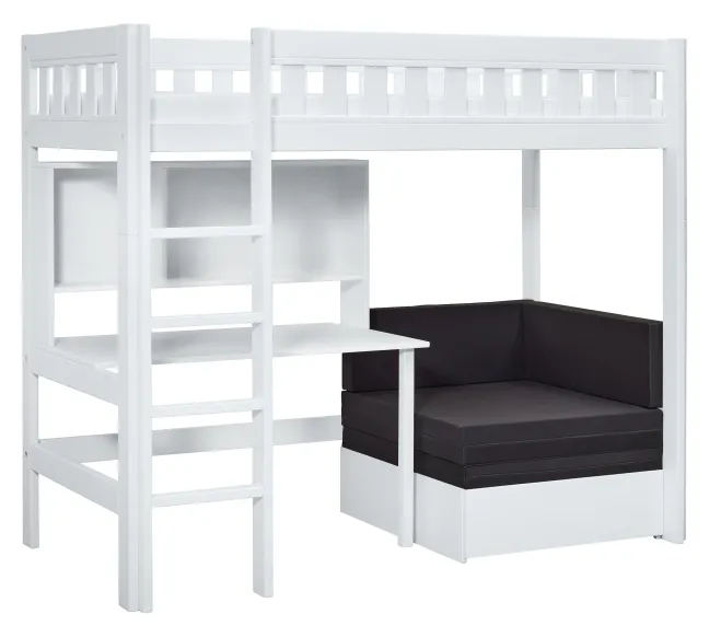 Lifetime Norden Hochbett 90x200cm mit Rollboden, Schreibtisch, Regal und Sofabett weiß