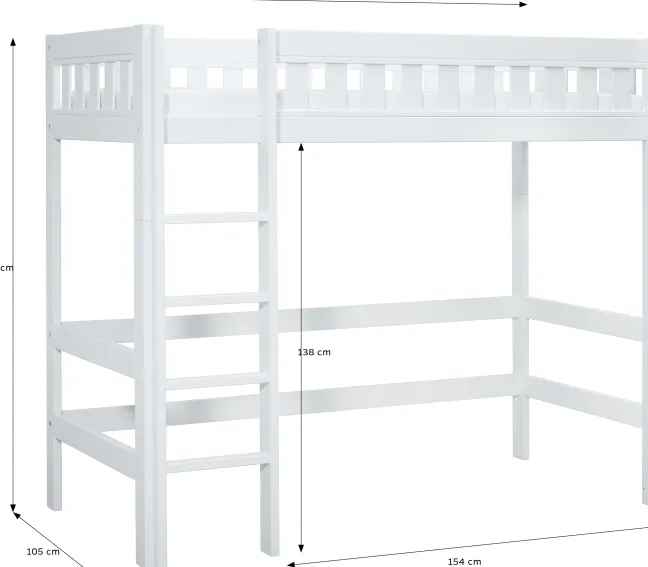 Lifetime Norden Hochbett 90x200cm mit Rollboden weiß lackiert