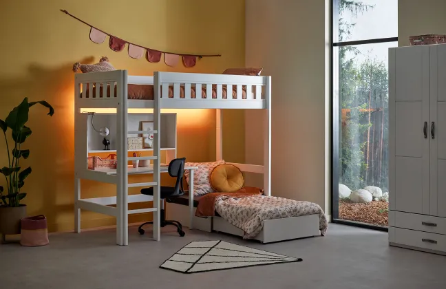 Lifetime Norden Hochbett 90x200cm mit Rollboden weiß lackiert