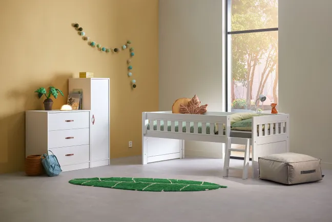 Lifetime Norden Kojenbett 90x200cm mit Rollboden, Absturzsicherung und Leiter weiß lackiert