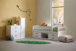 Lifetime Norden Kojenbett 90x200cm mit Rollboden, 4 Schubladen und offenem Fach weiß lackiert