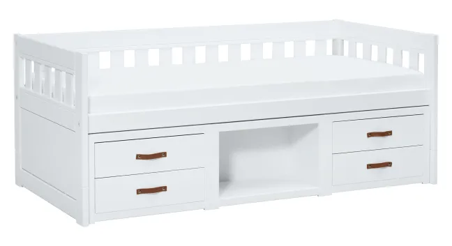 Lifetime Norden Kojenbett 90x200cm mit Rollboden, 4 Schubladen und offenem Fach weiß lackiert