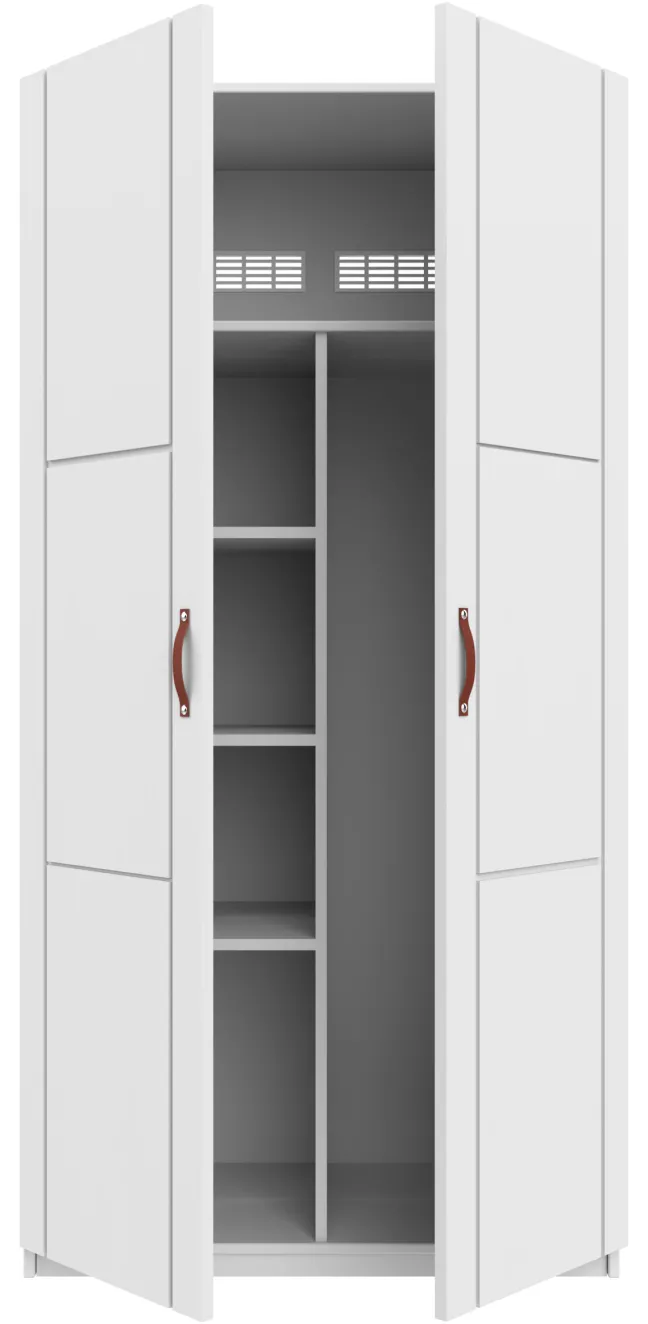Lifetime Schrank 100cm mit 2 Türen, Einteilung und Kleiderstange weiß lackiert