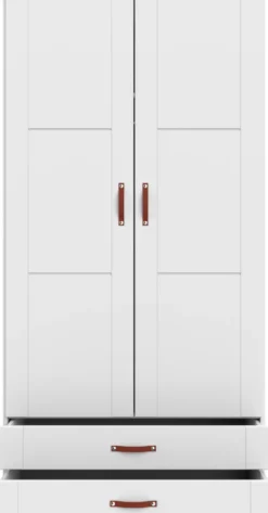 Lifetime Schrank 100cm mit 2 Türen, 2 Schubladen und Trennwand weiß lackiert
