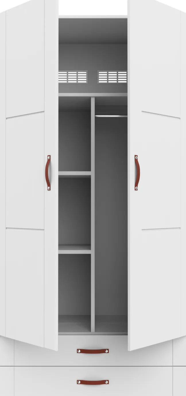 Lifetime Schrank 100cm mit 2 Türen, 2 Schubladen und Trennwand weiß lackiert
