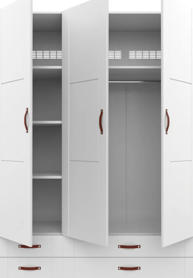 Lifetime Schrank 150cm mit 3 Türen und 4 Schubladen weiß lackiert