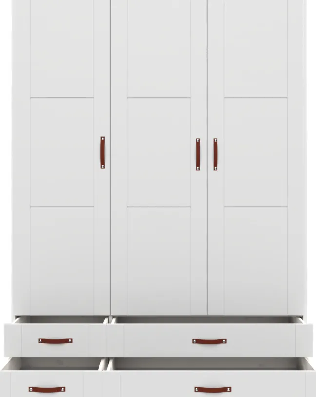 Lifetime Schrank 150cm mit 3 Türen und 4 Schubladen weiß lackiert