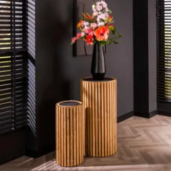 Rubjerg Design Blumentisch Slate 2er Set rund Akazie/Schiefer
