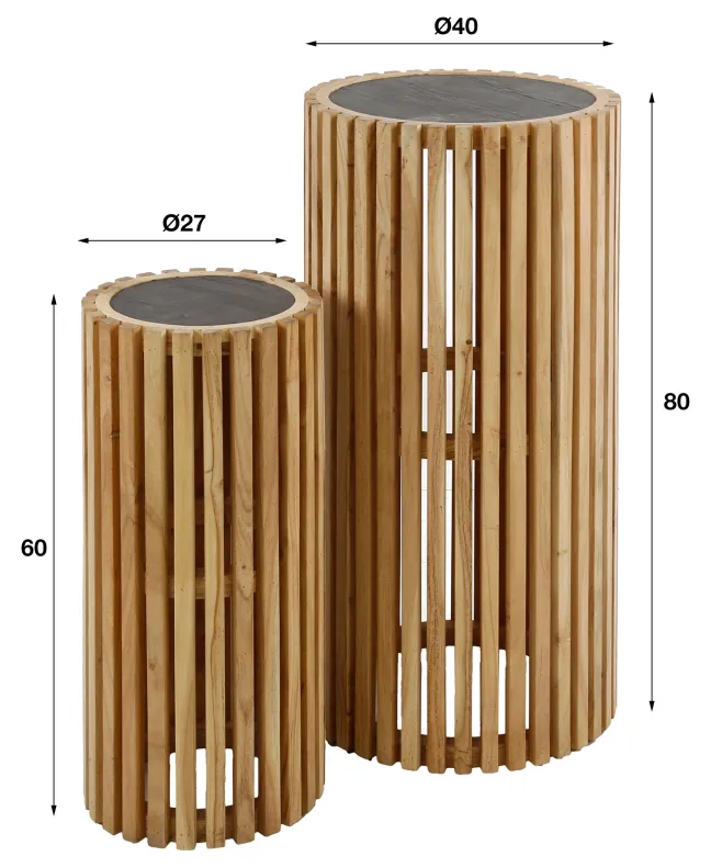 Rubjerg Design Blumentisch Slate 2er Set rund Akazie/Schiefer