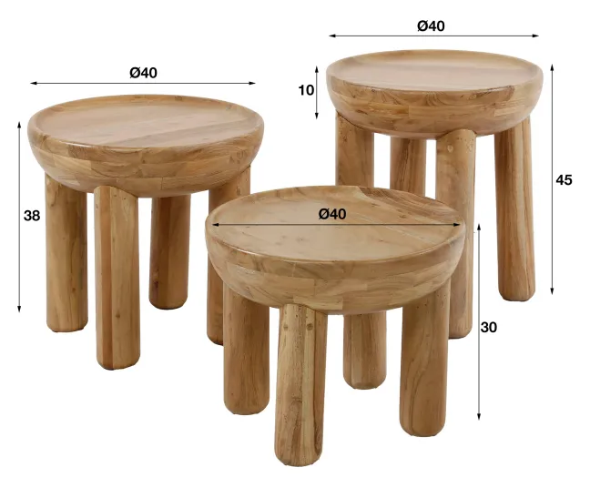 Rubjerg Design Couchtisch 3er Set Akazie massiv natur Sale