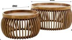 Rubjerg Design Couchtisch 2er Set Tweak Curve Ø80/Ø60cm Mangoholz massiv sandfarben