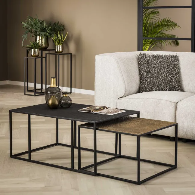 Rubjerg Design Couchtisch Iron rechteckig 2er Set Eisen grau