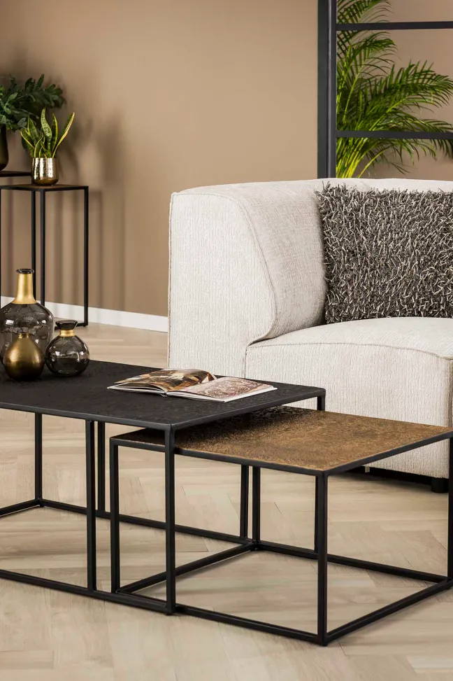 Rubjerg Design Couchtisch Iron rechteckig 2er Set Eisen grau