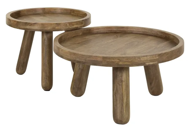 Rubjerg Design Couchtisch Tripod 2er Set Mangoholz massiv sandfarben