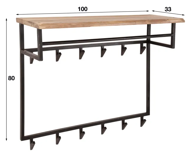 Rubjerg Design Garderobe Edge hoch 12 Haken mit Hutablage Akazie massiv natur