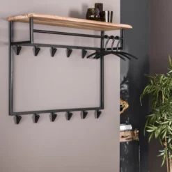 Rubjerg Design Garderobe Edge hoch 12 Haken mit Hutablage Akazie massiv natur