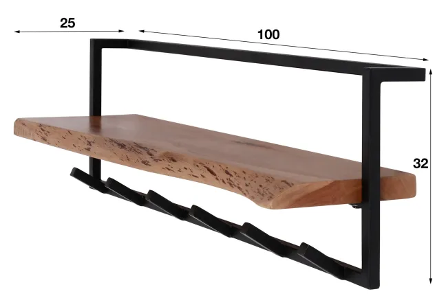 Rubjerg Design Garderobe Edge 2 mit 6 Haken Metall/Akazie massiv natur