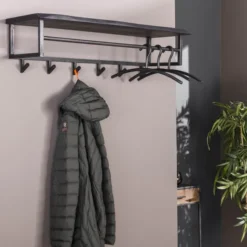 Rubjerg Design Garderobe Yucon 6 Haken mit Hutablage Akazie massiv schwarz