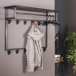 Rubjerg Design Garderobe Yucon hoch 12 Haken mit Hutablage Akazie massiv schwarz