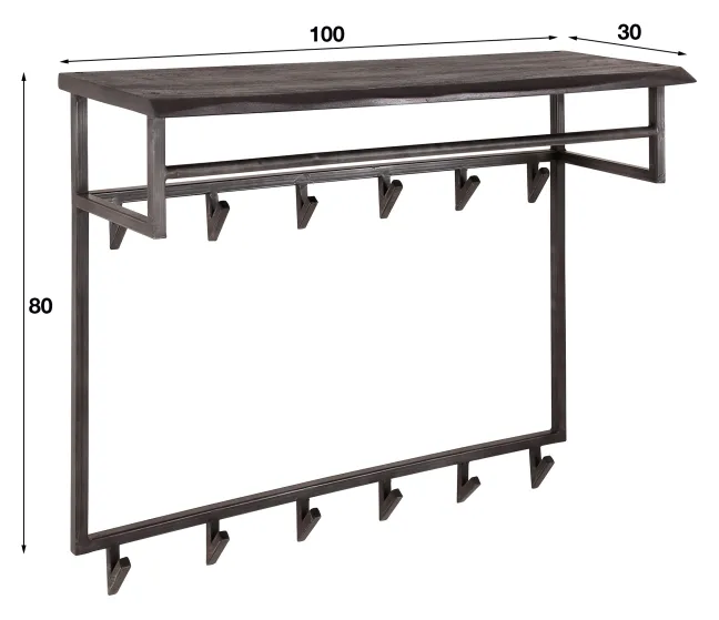 Rubjerg Design Garderobe Yucon hoch 12 Haken mit Hutablage Akazie massiv schwarz