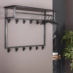 Rubjerg Design Garderobe Yucon hoch 12 Haken mit Hutablage Akazie massiv schwarz