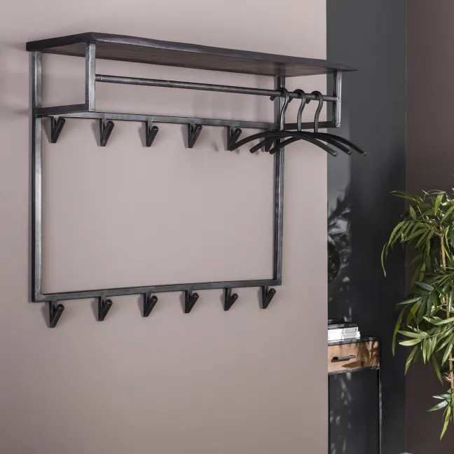 Rubjerg Design Garderobe Yucon hoch 12 Haken mit Hutablage Akazie massiv schwarz