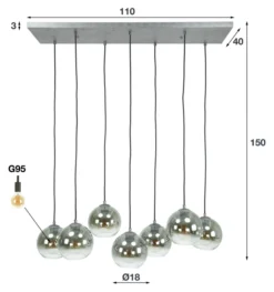Rubjerg Design Hängeleuchte Bubble shaded 7 Leuchten Rauchglas altsilber