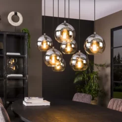 Rubjerg Design Hängeleuchte Bubble shaded 7 Leuchten Rauchglas altsilber