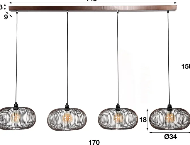 Rubjerg Design Hängeleuchte Copper Twist 4 Leuchten Ø35cm Nickel schwarz