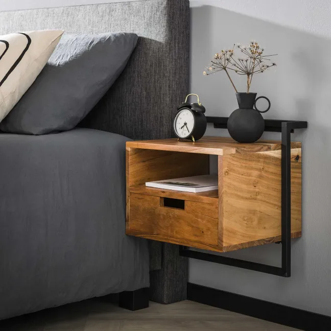 Rubjerg Design Nachttisch Air Solid 1 Schublade und offenes Fach Akazie massiv natur