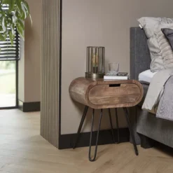 Rubjerg Design Nachttisch Barrel mit 1 Schublade Mangoholz massiv sandfarben