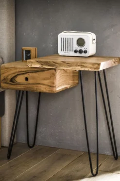 Rubjerg Design Nachttisch/Beistelltisch Edge mit Schublade links Metall/Akazie massiv natur