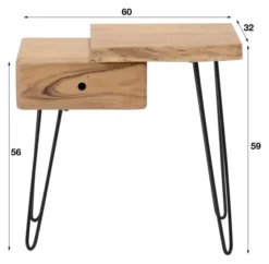 Rubjerg Design Nachttisch/Beistelltisch Edge mit Schublade links Metall/Akazie massiv natur