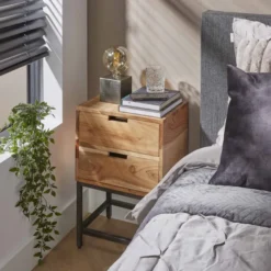 Rubjerg Design Nachttisch Flat mit 2 Schubladen Akazie massiv natur