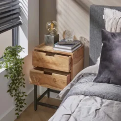 Rubjerg Design Nachttisch Flat mit 2 Schubladen Akazie massiv natur