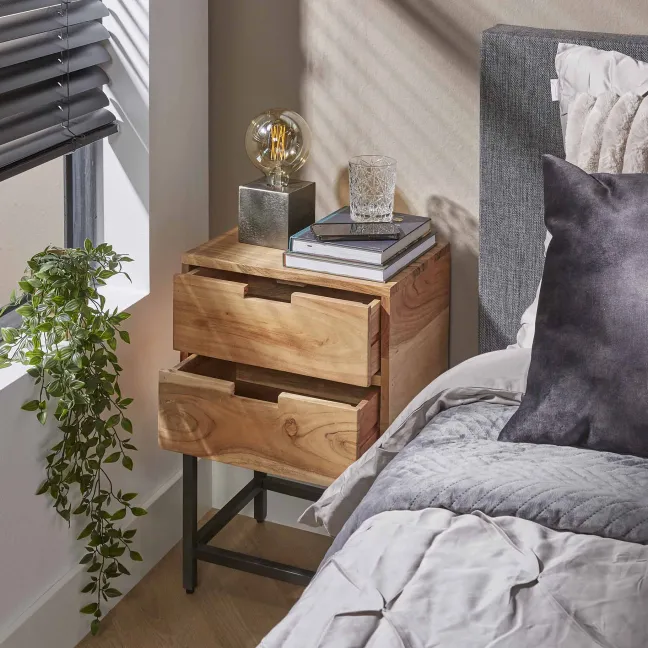 Rubjerg Design Nachttisch Flat mit 2 Schubladen Akazie massiv natur