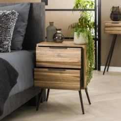 Rubjerg Design Nachttisch Teca Strip mit 2 Schubladen Teakholz verwittert