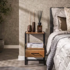 Rubjerg Design Nachttisch XS Niche mit Schublade Metall/Akazie massiv natur