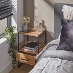Rubjerg Design Nachttisch XS Niche mit Schublade Metall/Akazie massiv natur