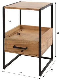 Rubjerg Design Nachttisch XS Niche mit Schublade Metall/Akazie massiv natur
