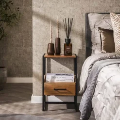 Rubjerg Design Nachttisch XS Niche mit Schublade Metall/Akazie massiv natur