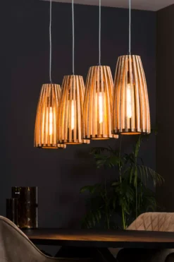 Rubjerg Design Pendelleuchte Launch 4 Leuchten Mangoholz massiv natur