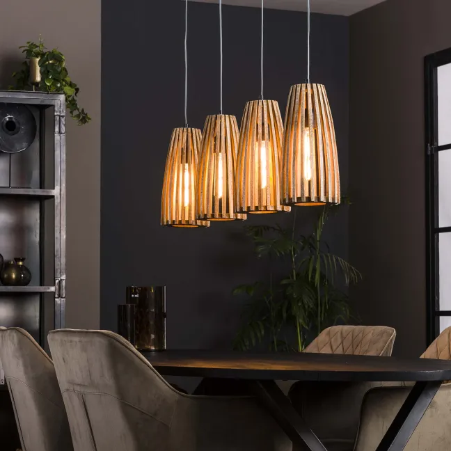 Rubjerg Design Pendelleuchte Launch 4 Leuchten Mangoholz massiv natur