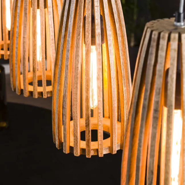 Rubjerg Design Pendelleuchte Launch 4 Leuchten Mangoholz massiv natur