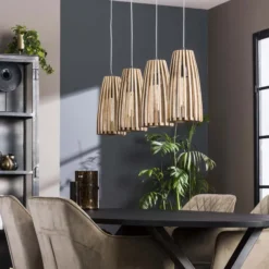 Rubjerg Design Pendelleuchte Launch 4 Leuchten Mangoholz massiv natur